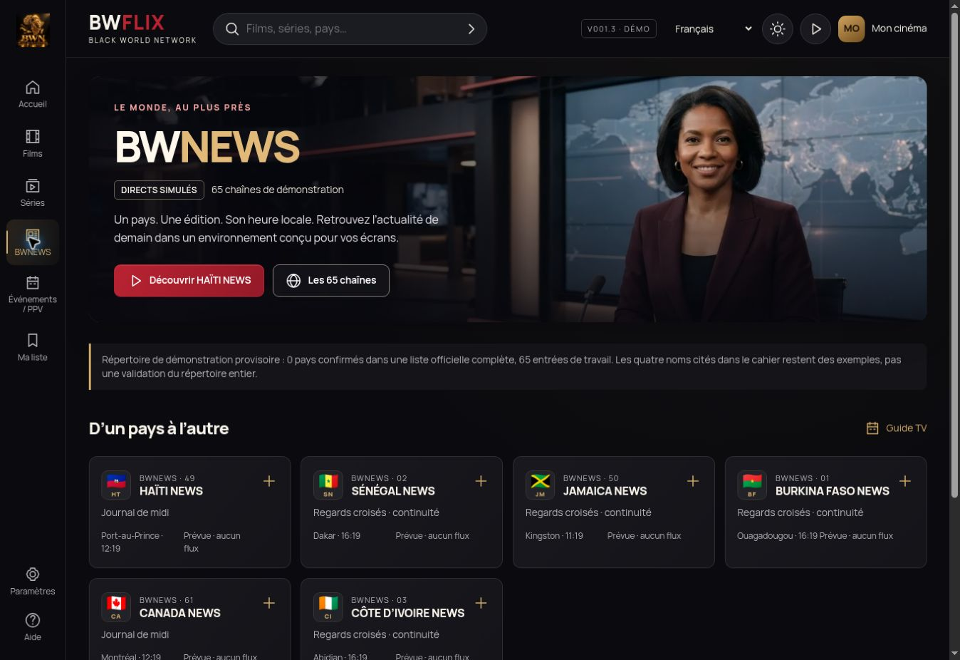BWNEWS — Aperçu des interfaces