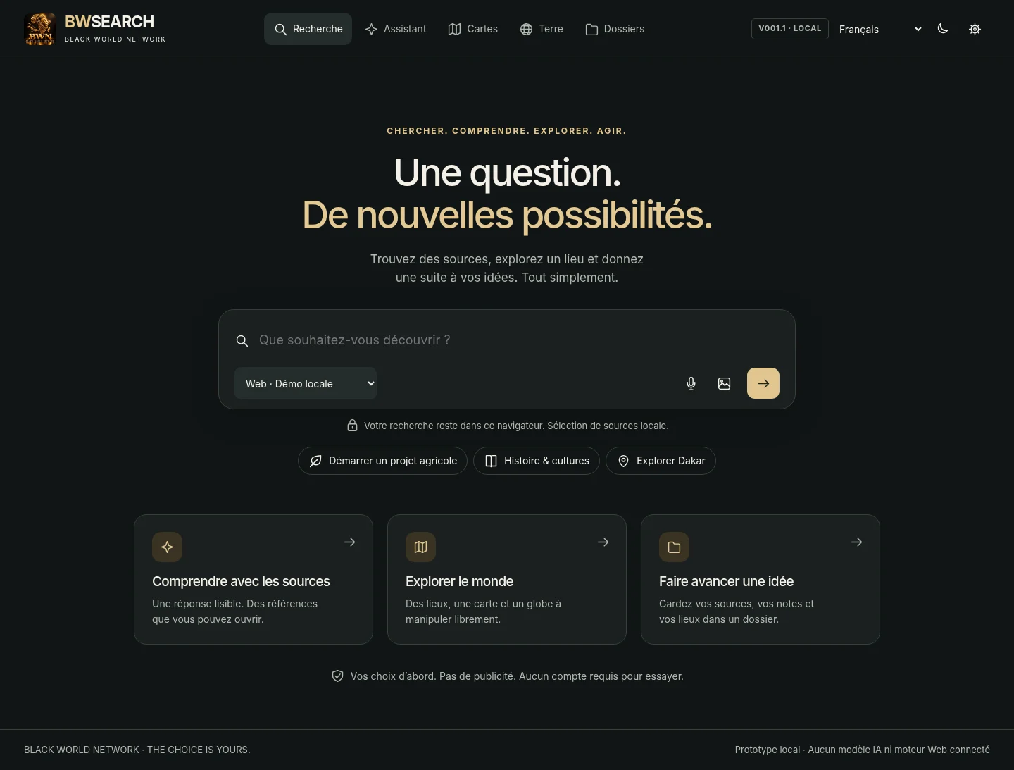BWSEARCH — Aperçu des interfaces